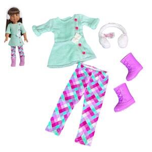 WellieWishers Snow Much Fun Outfit Sweater Leggings Shoes Earmuffs American Girl